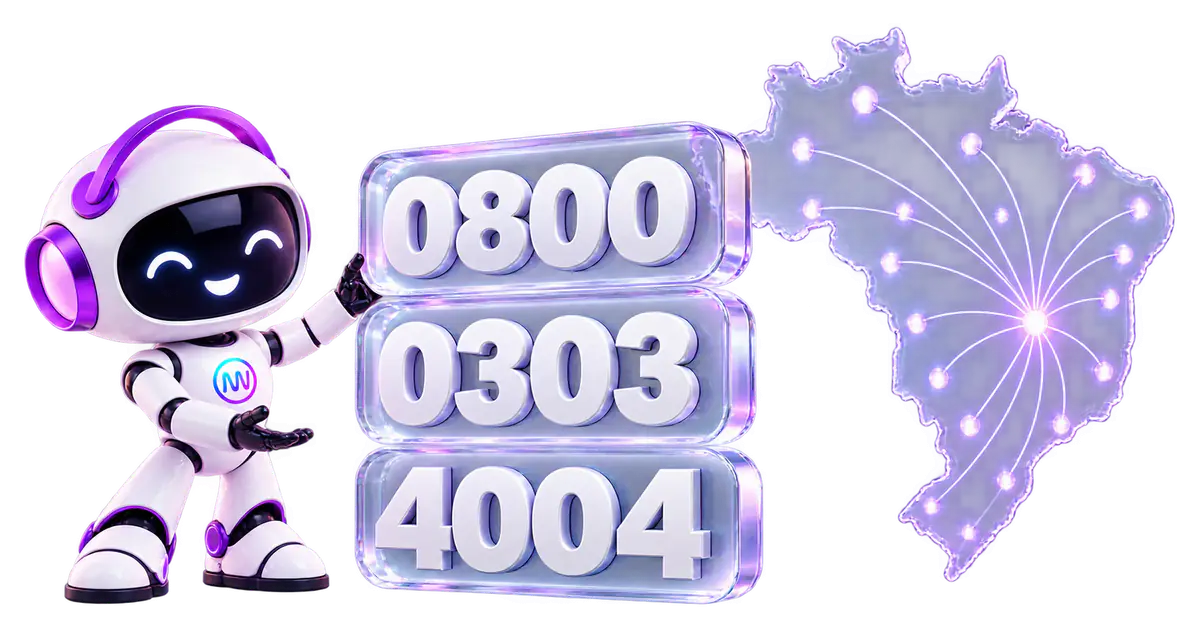 Vitória apresenta os números 0800, 0303 e 4004 diante de um mapa conectado do Brasil